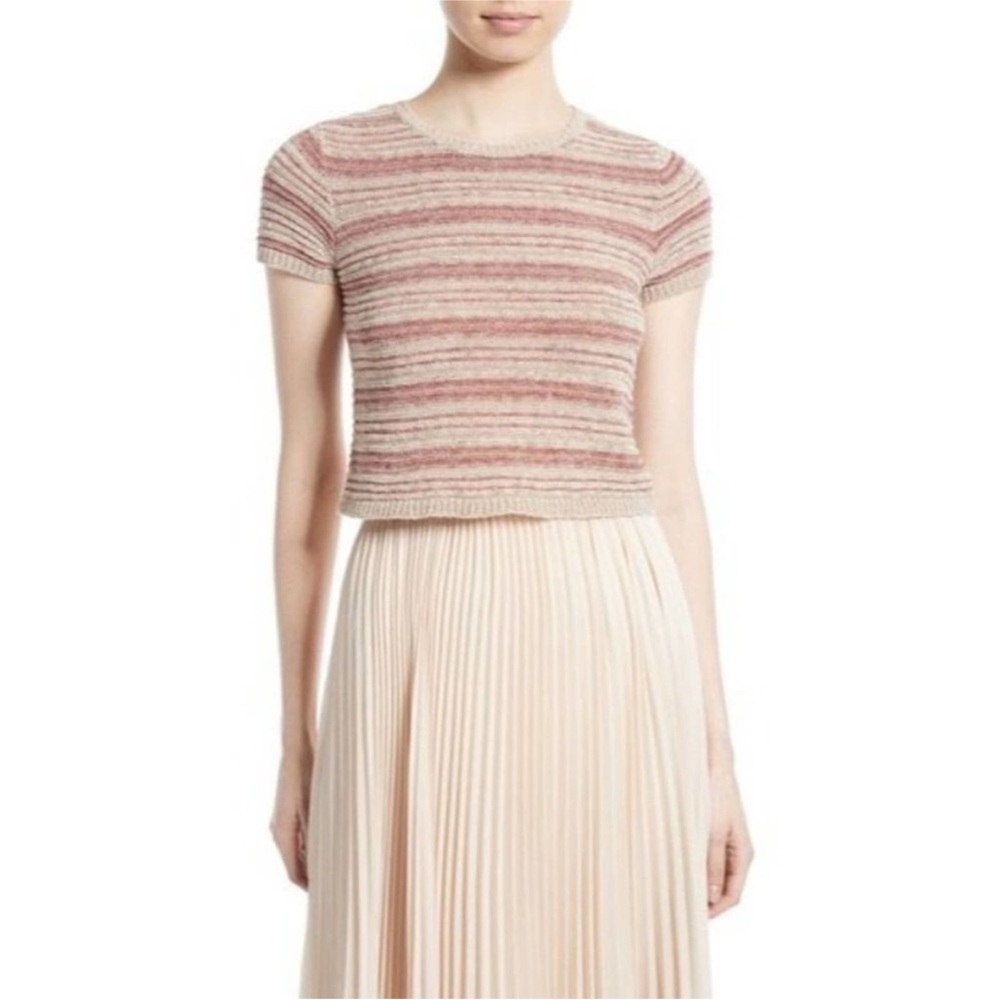 Alice + Olivia Top Knit Baylor Short Sleeve Textured Stripe Sweater - Picture 3 of 5